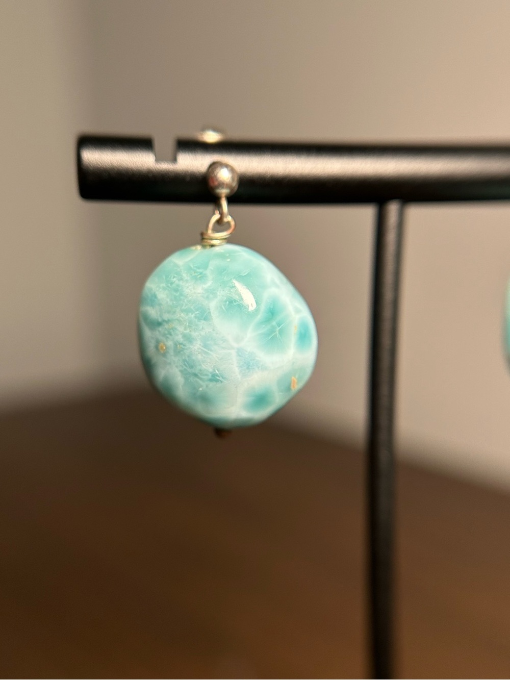 Handmade Larimar Dangle Earrings Artisan Dominican Republic - Picture 4 of 4